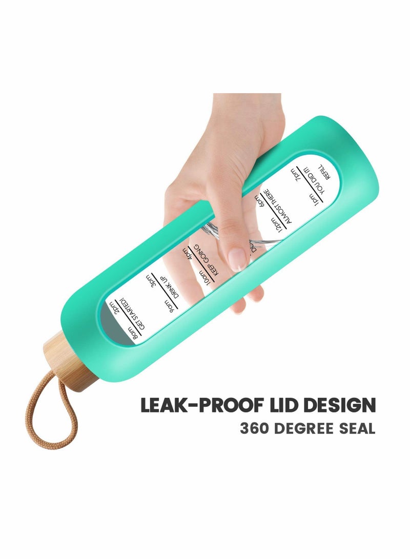 SYOSI Glass Water Bottle with Time Marker Reminder Quotes, Leak Proof Reusable BPA Free Motivational Water Bottles with Silicone Sleeve and Bamboo Lid 32 Oz - Image 4