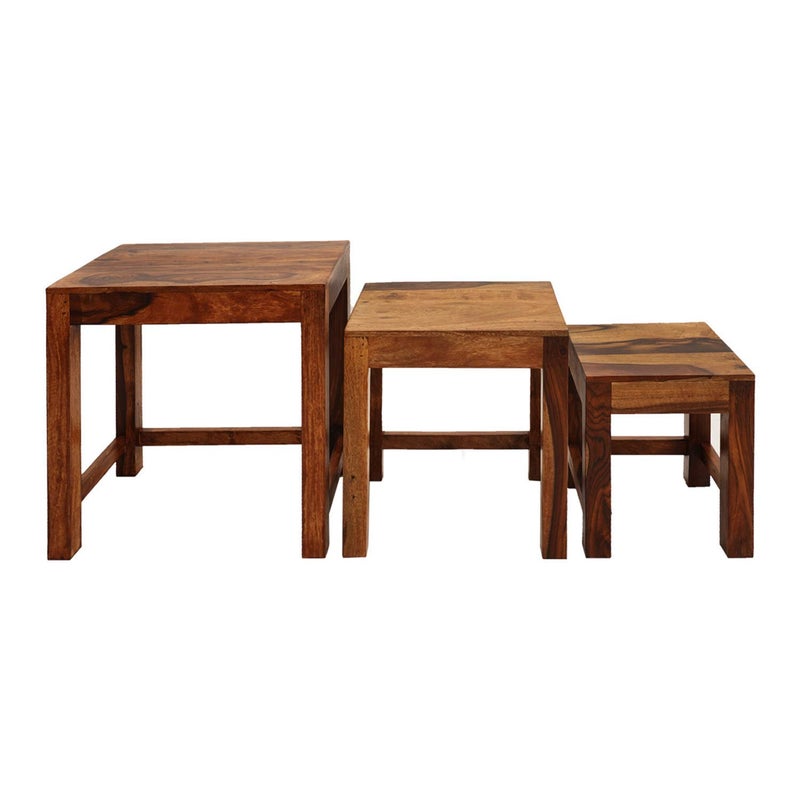 ANUBHAV HANDICRAFTS ANUBHAV HANDICRAFTS Sheesham Wood Nesting Table Set of 3 Stools Nested Sofa Side Table Living Room Hall Wooden Nightstand Lamp Table Natural Brown Finish  - Image 3