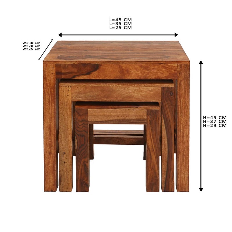 ANUBHAV HANDICRAFTS ANUBHAV HANDICRAFTS Sheesham Wood Nesting Table Set of 3 Stools Nested Sofa Side Table Living Room Hall Wooden Nightstand Lamp Table Natural Brown Finish  - Image 2