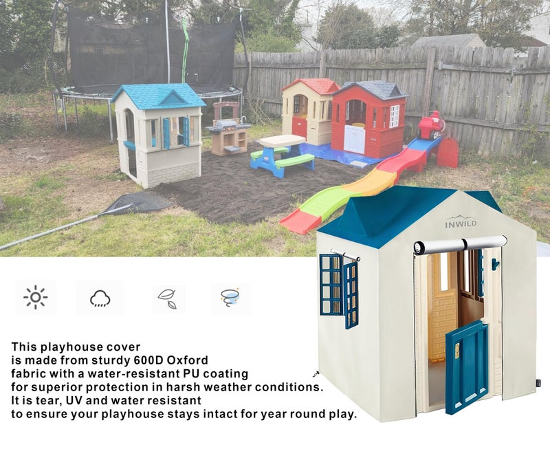 INWILD Outdoor Playhouse Cover, All Weather Protective Cover for Little Tikes Cape Cottage Playhouse, Full-Fitting, with Door and Window, 43" W x 35" D x 48" H, (Cover Only, Blue) - Image 4