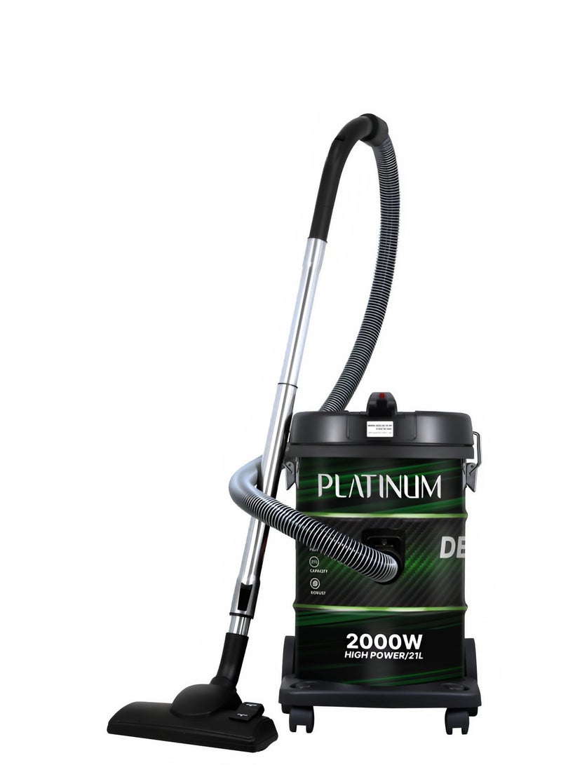 بلاتينيوم مكنسة برميل 2000 واط، 21 لتر، خرطوم اضافي، اسود & اخضر - VC- 8212 - Image 2
