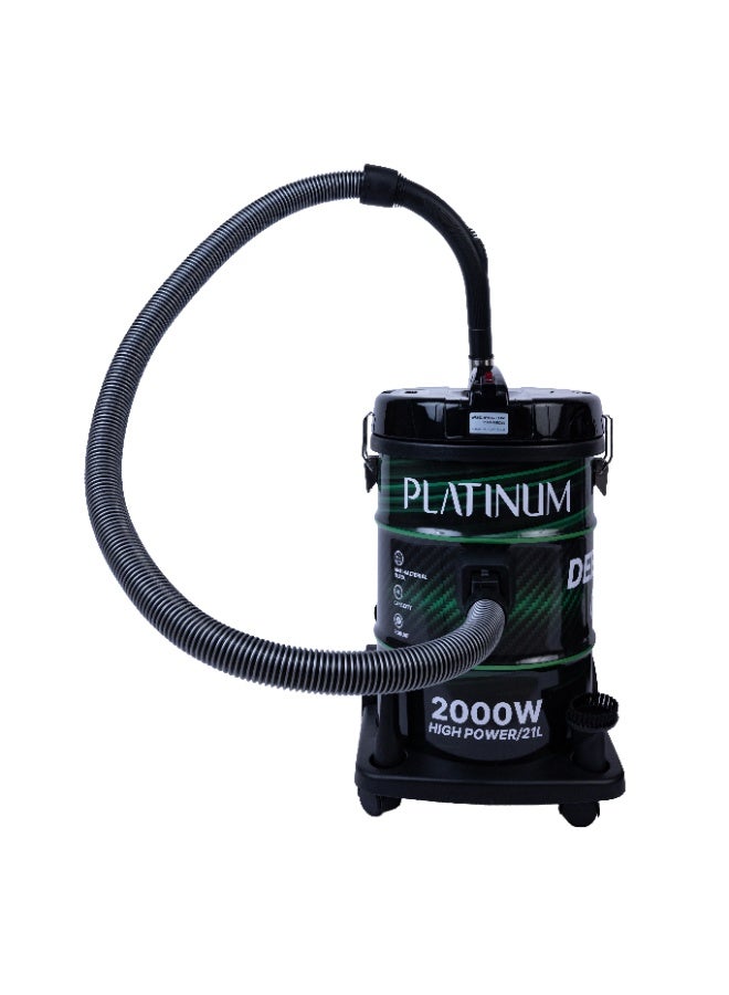 بلاتينيوم مكنسة برميل 2000 واط، 21 لتر، خرطوم اضافي، اسود & اخضر - VC- 8212 - Image 4