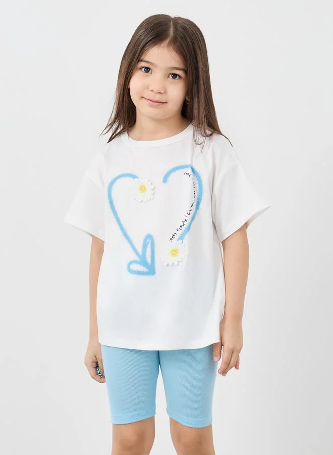 ستايلي Styli Heart Graphic Oversized T-Shirt and Shorts Set