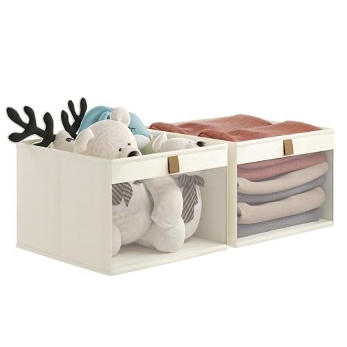 COYACOOL Linen Closet Organizers and Storage Closet Storage Bins Basket Organizer Foldable Organization Baskets with Mesh Window for Clothes Towels and Toys 145 x 145 x 1025 Beige 2 pack - Image 1