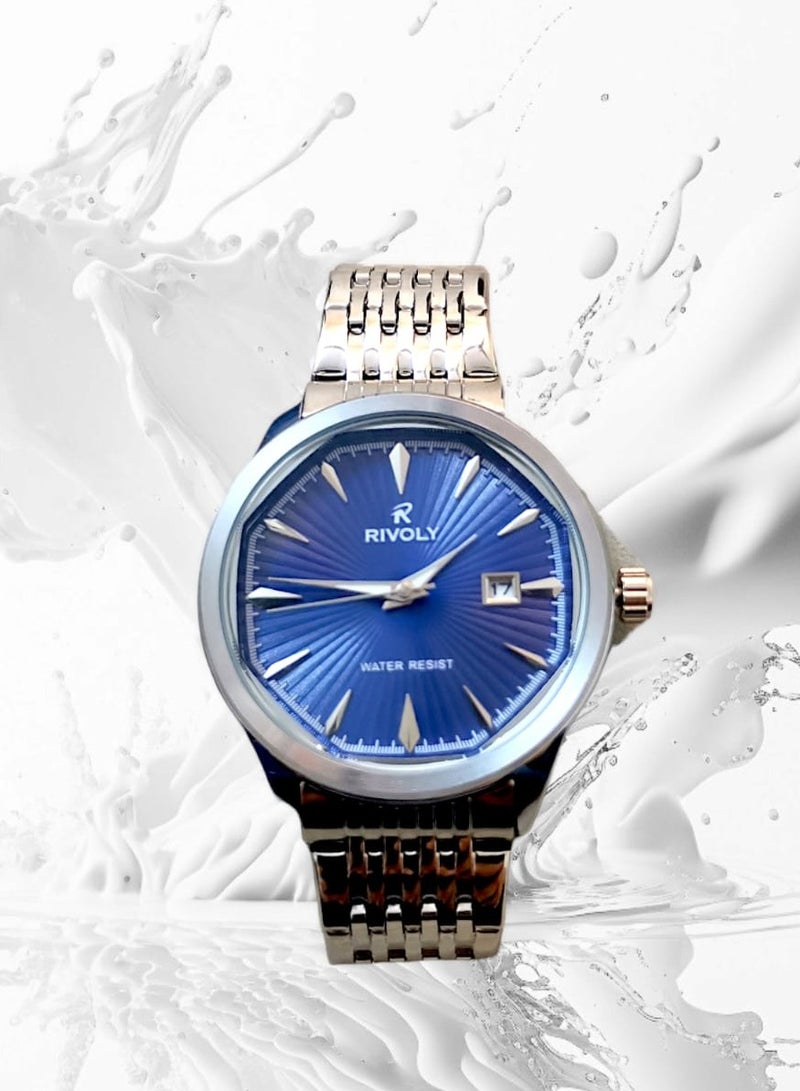 ريفولي ساعة يد للرجال من الستانلس ستيل بعرض انالوج وحركة كوارتز وعرض التاريخ، سهلة القراءة بتصميم عصري مقاوم للماء، ساعة يد كلاسيكية فاخرة بواجهة كبيرة - Image 2