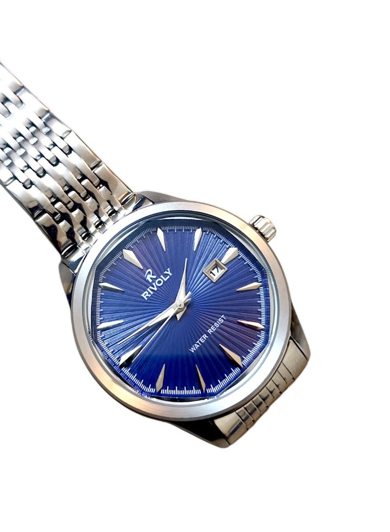 ريفولي ساعة يد للرجال من الستانلس ستيل بعرض انالوج وحركة كوارتز وعرض التاريخ، سهلة القراءة بتصميم عصري مقاوم للماء، ساعة يد كلاسيكية فاخرة بواجهة كبيرة - Image 3