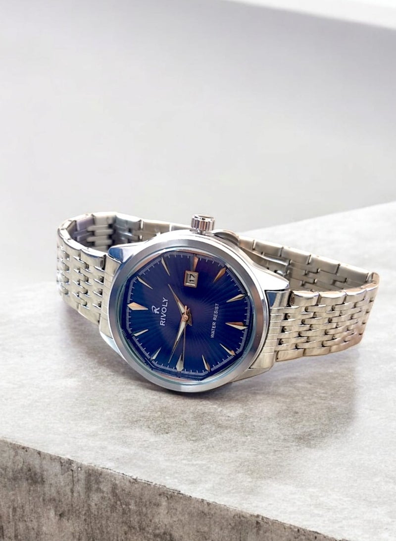 ريفولي ساعة يد للرجال من الستانلس ستيل بعرض انالوج وحركة كوارتز وعرض التاريخ، سهلة القراءة بتصميم عصري مقاوم للماء، ساعة يد كلاسيكية فاخرة بواجهة كبيرة - Image 4