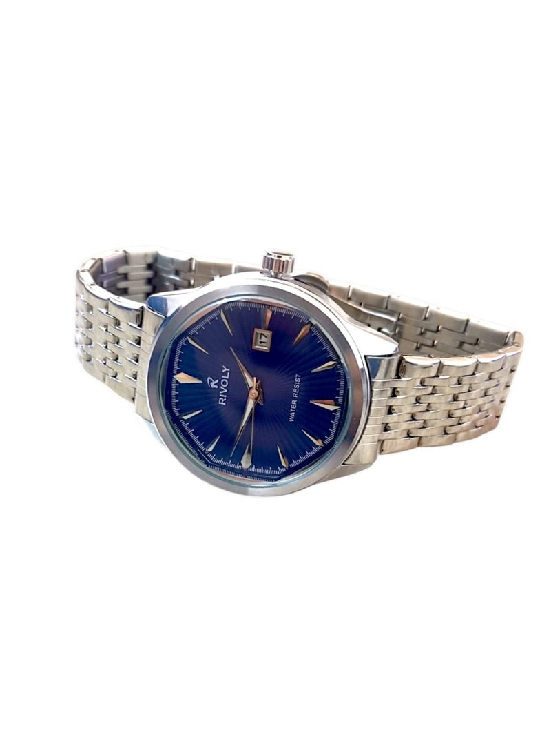 ريفولي ساعة يد للرجال من الستانلس ستيل بعرض انالوج وحركة كوارتز وعرض التاريخ، سهلة القراءة بتصميم عصري مقاوم للماء، ساعة يد كلاسيكية فاخرة بواجهة كبيرة - Image 5