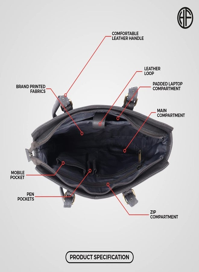 HAMMONDS FLYCATCHER Women Laptop Bag - Genuine Leather Shoulder Messenger Bag for Office - Stylish - Fits 14 Inch Laptop/MacBook - Water Resistant- Handcrafted Design - Grey - Image 5