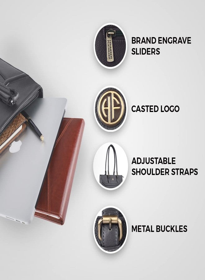 HAMMONDS FLYCATCHER Women Laptop Bag - Genuine Leather Shoulder Messenger Bag for Office - Stylish - Fits 14 Inch Laptop/MacBook - Water Resistant- Handcrafted Design - Grey - Image 3