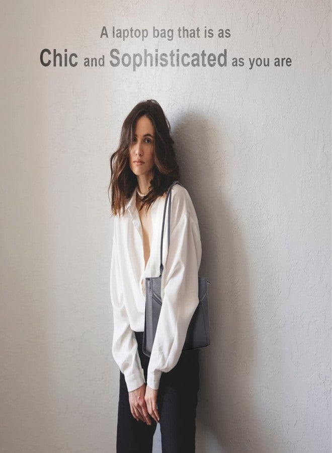 HAMMONDS FLYCATCHER Women Laptop Bag - Genuine Leather Shoulder Messenger Bag for Office - Stylish - Fits 14 Inch Laptop/MacBook - Water Resistant- Handcrafted Design - Grey - Image 2