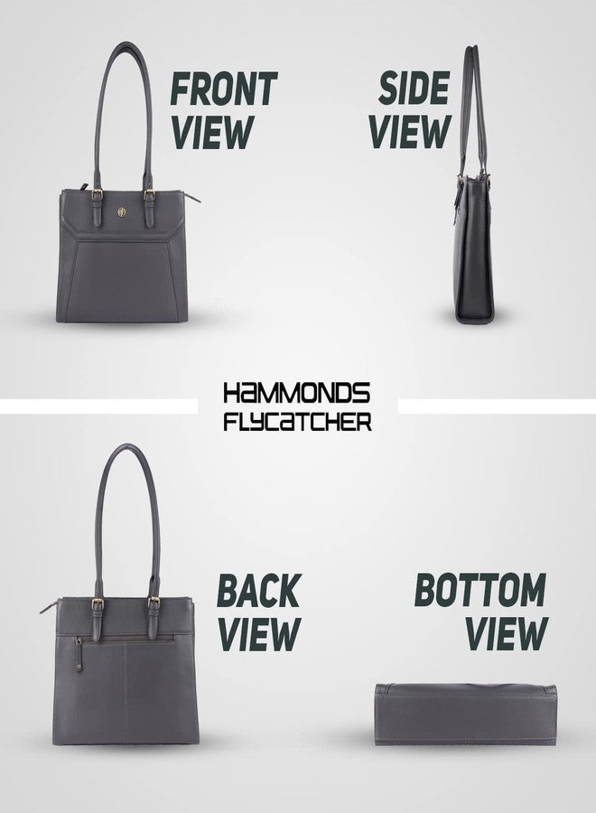 HAMMONDS FLYCATCHER Women Laptop Bag - Genuine Leather Shoulder Messenger Bag for Office - Stylish - Fits 14 Inch Laptop/MacBook - Water Resistant- Handcrafted Design - Grey - Image 4