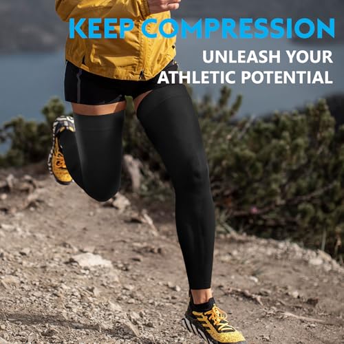 KEKING Full Leg Compression Sleeves, Unisex, Thigh High Compression Stocking 20-30mmHg Graduated Support for Thigh Calf Knee, Running, Basketball, Reduce Varicose Veins and Swelling, All Black XL - Image 4