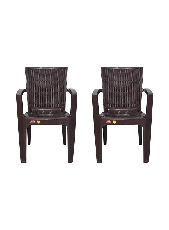 Prima Plastic Chair for Living Room | Set of 2 | Chair for Home, Living Room, Outdoor | Stackable Chair with arm | 100% Virgin Plastic | Big Boss 1 (Weather Brown Colour) - Image 1