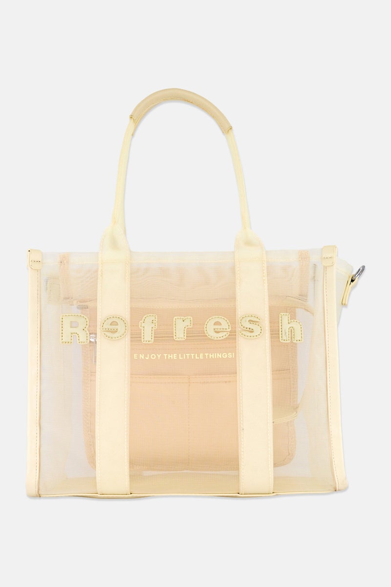 REFRESH Women Brand Logo Tote Bag, Beige - Image 1