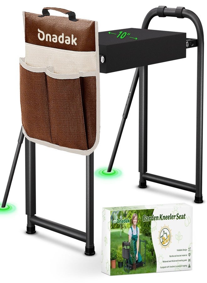 Onadak Heavy Duty Garden Kneeler and Seat for Elderly, 400lbs Capacity Foldable Gardening Stool with Support Legs & Thick Pad, Includes Large Tool Organizer Bag,Upgraded Black - Image 1