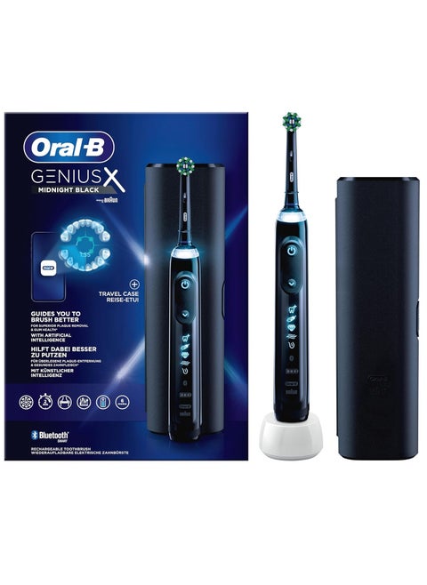 Oral-B Genius X Electric Toothbrush with Artificial Intelligence, App Connected Handle, Travel Case, 6 Mode Display with Teeth Whitening, Black