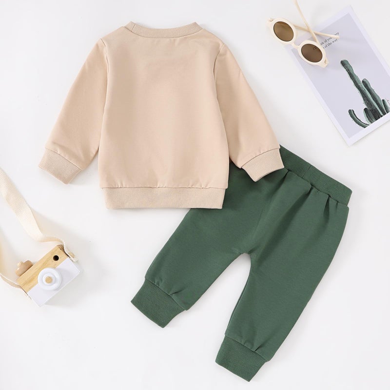 Yvowming Baby Boy Clothes Fall Clothes Truck Print Long Sleeve Pullover Tops + Pant Sets Toddler Winter Outfits (Khaki, 18-24 Months) - Image 4