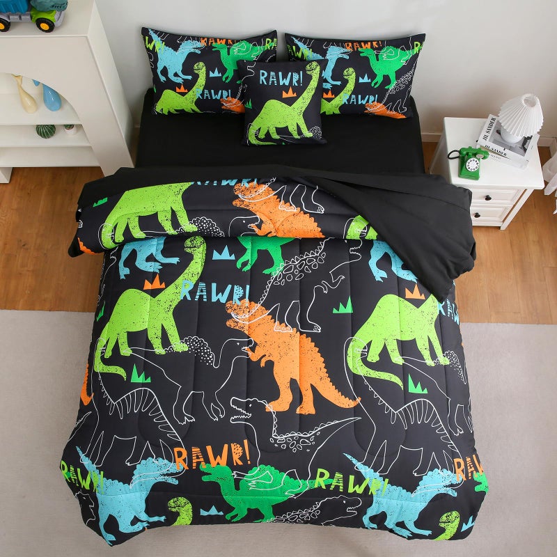 Tasselily 6 Pcs Bed in A Bag Full Comforter Set for Boys Girls, Dinosaur Comforter, Dinosaur Bedding Sets with Sheets for Kids - Image 3