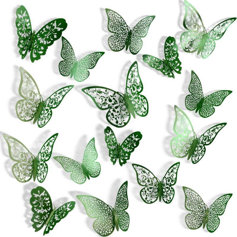 Bememo 72 Pieces 3D Butterfly Wall Decals Sticker Wall Decal Decor Art Decorative Sticker 3 Sizes for Room Home Nursery Classroom Offices Kids Girl Boy Bedroom Bathroom Living Room Decor Light Green