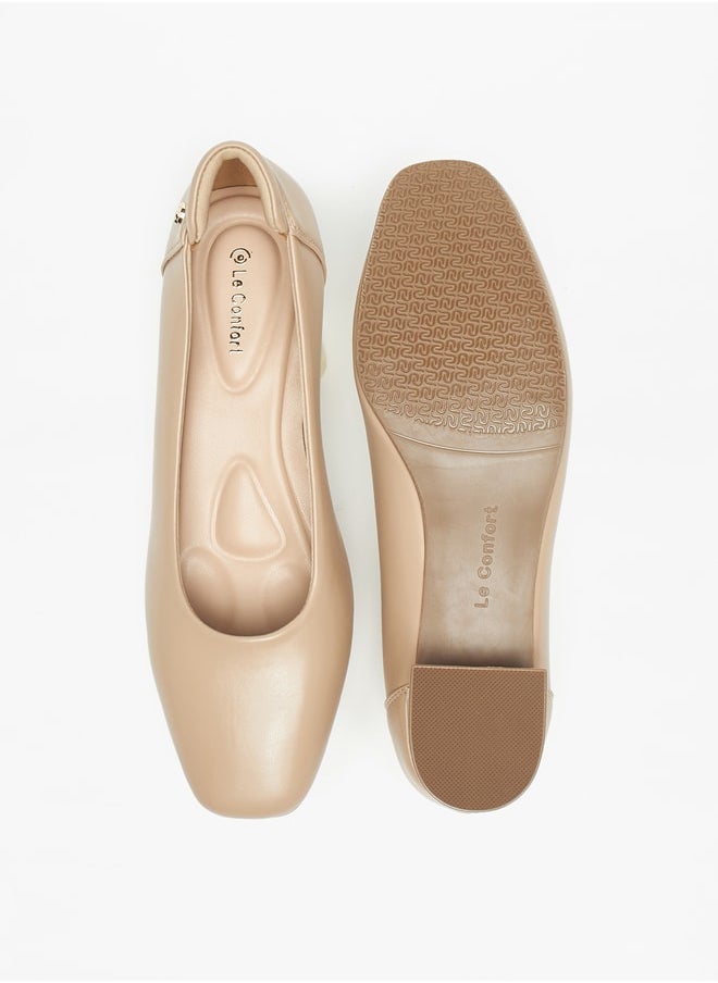 Le Confort - Women's Solid Slip-On Ballerina Shoes with Block Heels - Image 1