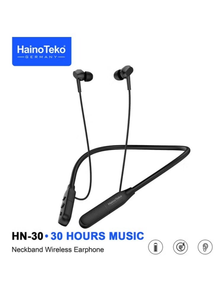هينو تيكو سماعة Haino Teko Germany HN-30 اللاسلكية حول الرقبة | تشغيل 30 ساعة | صوت عالي الدقة | بلوتوث 5.0 | أسود - Image 1