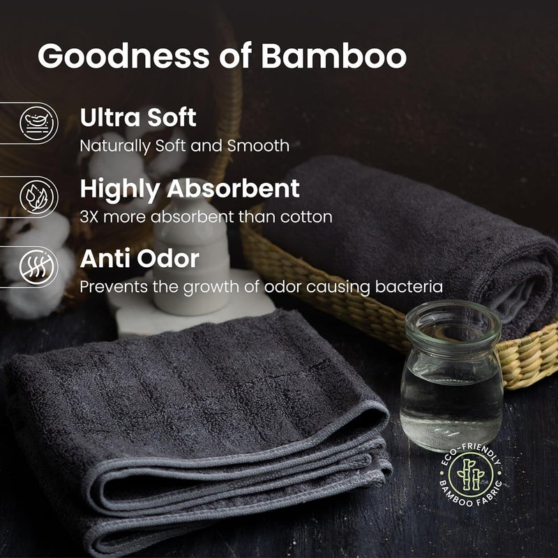 Mush مجموعة مناشف يد من الخيزران مكونة من 2 | منشفة رياضية من 100% خيزران للرجال/النساء | منشفة فائقة النعومة، ماصة وسريعة الجفاف للجيم، السفر، الرياضة واليوغا | 40 × 60 سم | 600 جرام لكل متر مربع (رمادي) - Image 2