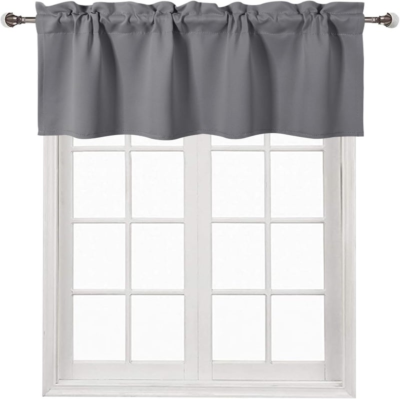 DWCN Grey Valance Curtains for Kitchen Window Blackout Valance Curtains Solid Rod Pocket fpr Living Room/Basement 52x14 inch Long, 1 Panel - Image 1
