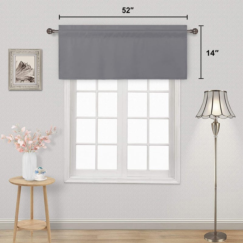 DWCN Grey Valance Curtains for Kitchen Window Blackout Valance Curtains Solid Rod Pocket fpr Living Room/Basement 52x14 inch Long, 1 Panel - Image 2