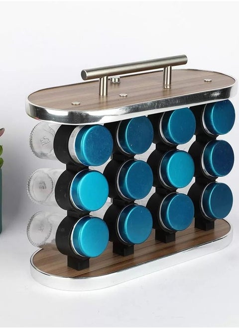 Spice Rack Organizer for Cabinet Countertop Spice Rack Traditional Wood Spice Storage Organizer Portable Spice Rack with 12 Empty Round Spice Jars