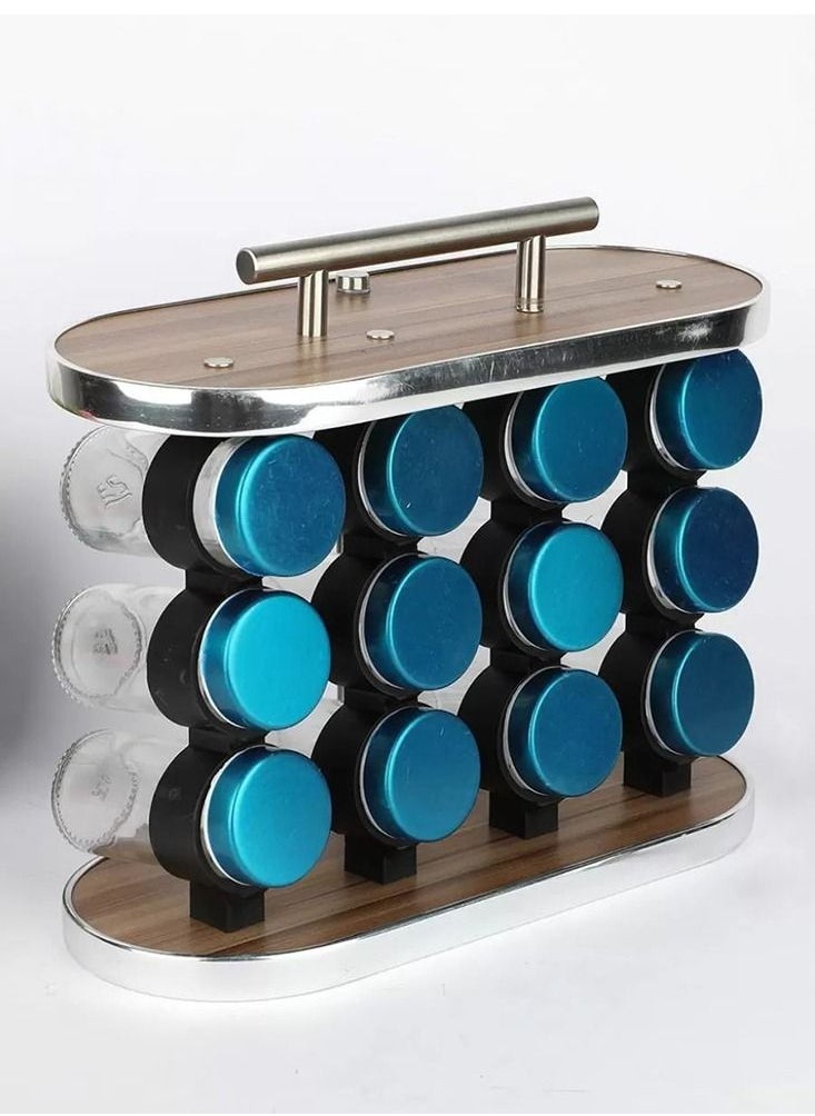 Generic - Spice Rack Organizer for Cabinet Countertop Spice Rack Traditional Wood Spice Storage Organizer Portable Spice Rack with 12 Empty Round Spice Jars - Image 1