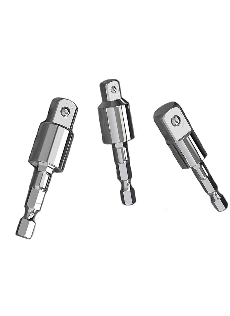SYOSI - Power Drill Sockets Adapter Impact Driver Adapter 360 Degrees Rotatable Hex Shank Impact Driver Socket Adapter Socket to Drill Adapter 1/4" 3/8" 1/2" Impact Driver Adapter 3 Piece - Image 1