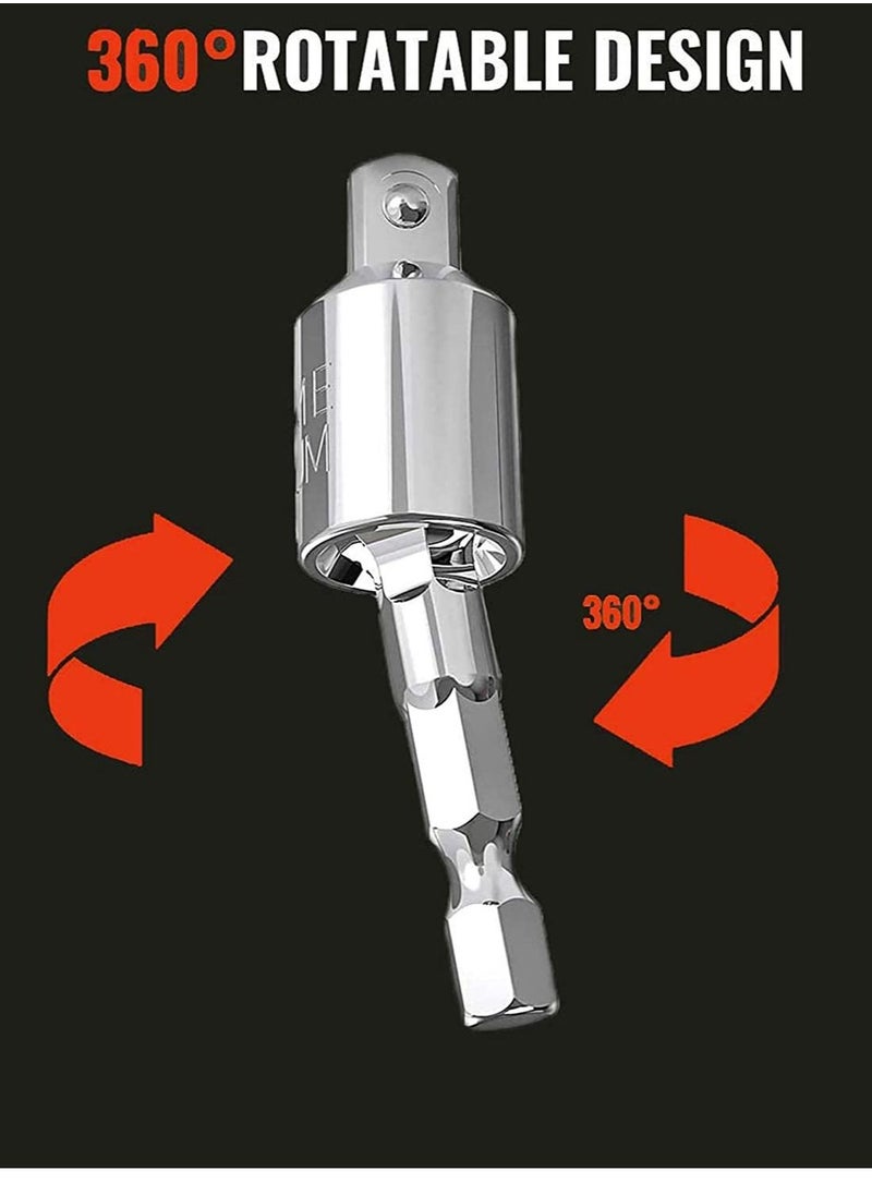 SYOSI - Power Drill Sockets Adapter Impact Driver Adapter 360 Degrees Rotatable Hex Shank Impact Driver Socket Adapter Socket to Drill Adapter 1/4" 3/8" 1/2" Impact Driver Adapter 3 Piece - Image 1