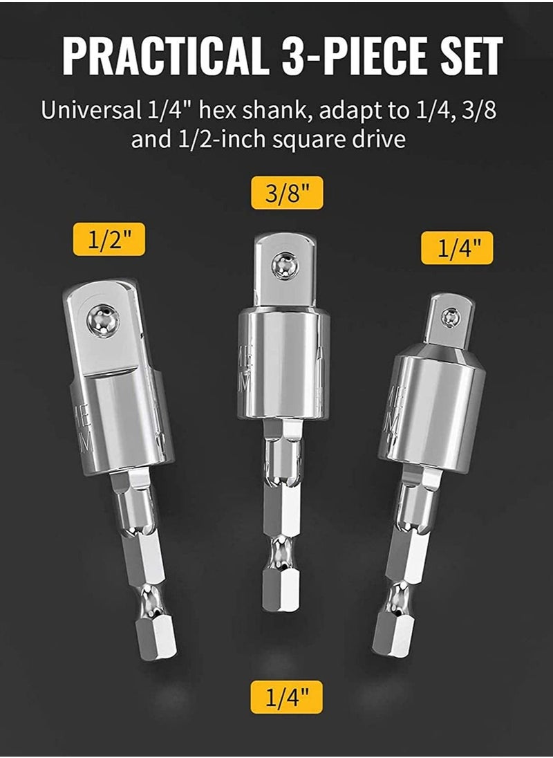 SYOSI - Power Drill Sockets Adapter Impact Driver Adapter 360 Degrees Rotatable Hex Shank Impact Driver Socket Adapter Socket to Drill Adapter 1/4" 3/8" 1/2" Impact Driver Adapter 3 Piece - Image 1