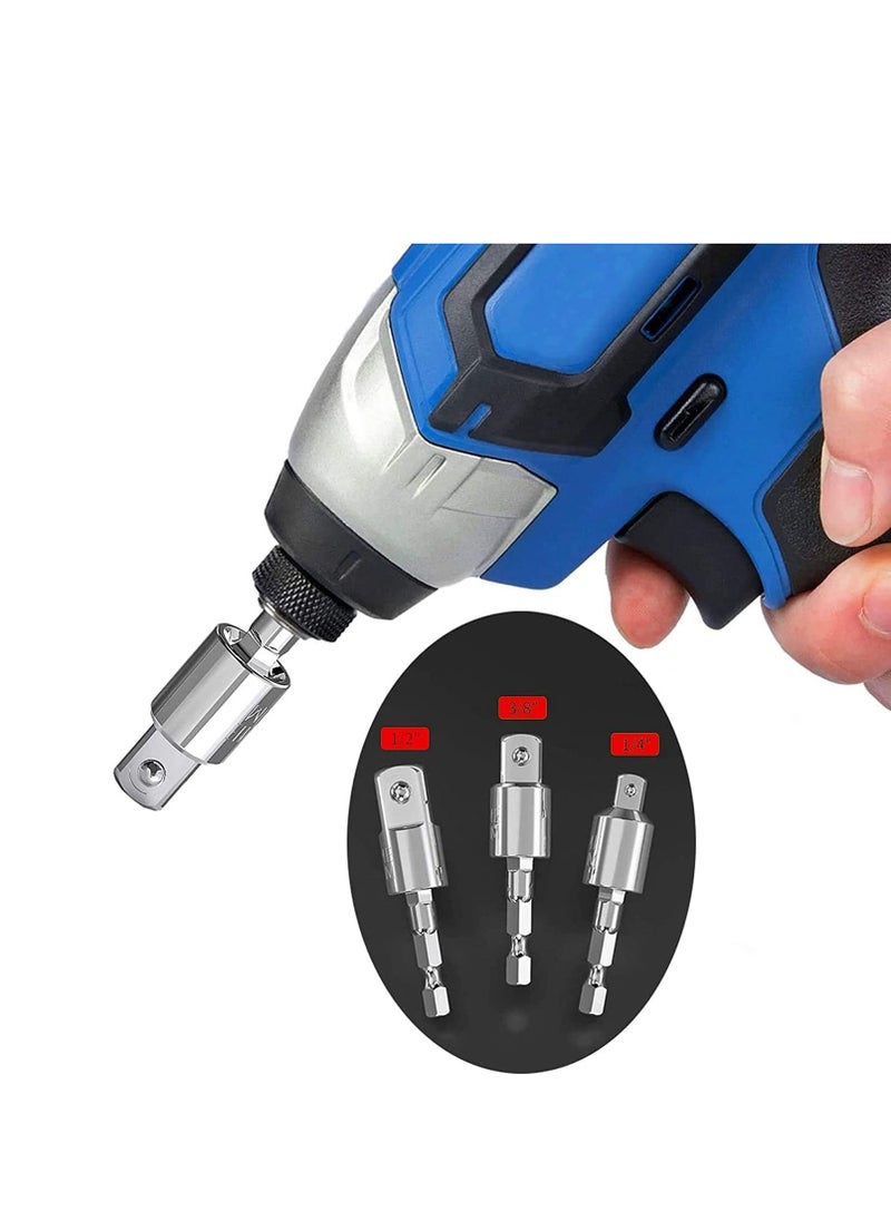 SYOSI - Power Drill Sockets Adapter Impact Driver Adapter 360 Degrees Rotatable Hex Shank Impact Driver Socket Adapter Socket to Drill Adapter 1/4" 3/8" 1/2" Impact Driver Adapter 3 Piece - Image 1