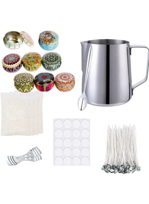 Candle Making Kit with Metal Pot DIY Scented Candle Making Supplies Set with Beeswax Candle Wicks Fragrance Oil and Candle Jars
