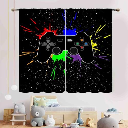 TKUYO Gamer Curtains for Boys Room, Kids Teens Men Gaming Colorful Gamepad Controller Cooling Graffiti Video Game Room Decor Window Drapes Treatments for Living Room Nursery Playroom, 42"x45" Inch - Image 3