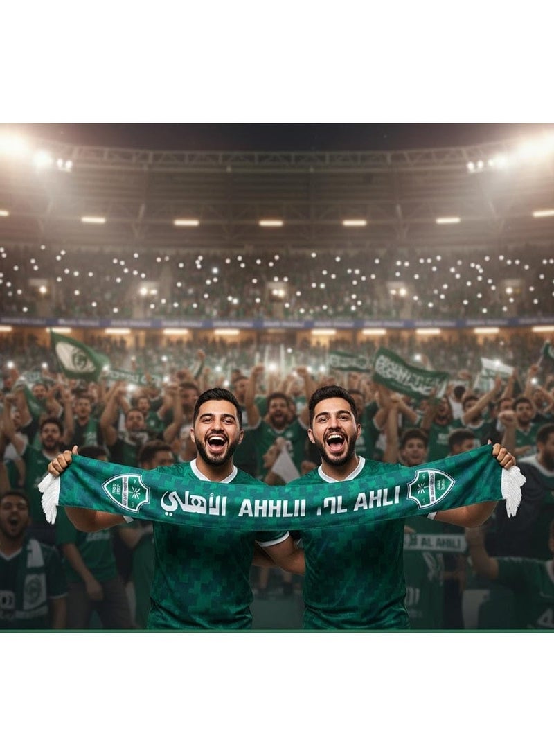 وشاح النادي الأهلي الرياضي جدة – إكسسوار مشجع أخضر فاخر مع شراشيب بيضاء – النادي الأهلي الرياضي بقوة تأسس في جدة عام 1937 – مثالي للمباريات والهدايا والفخر اليومي - Image 2