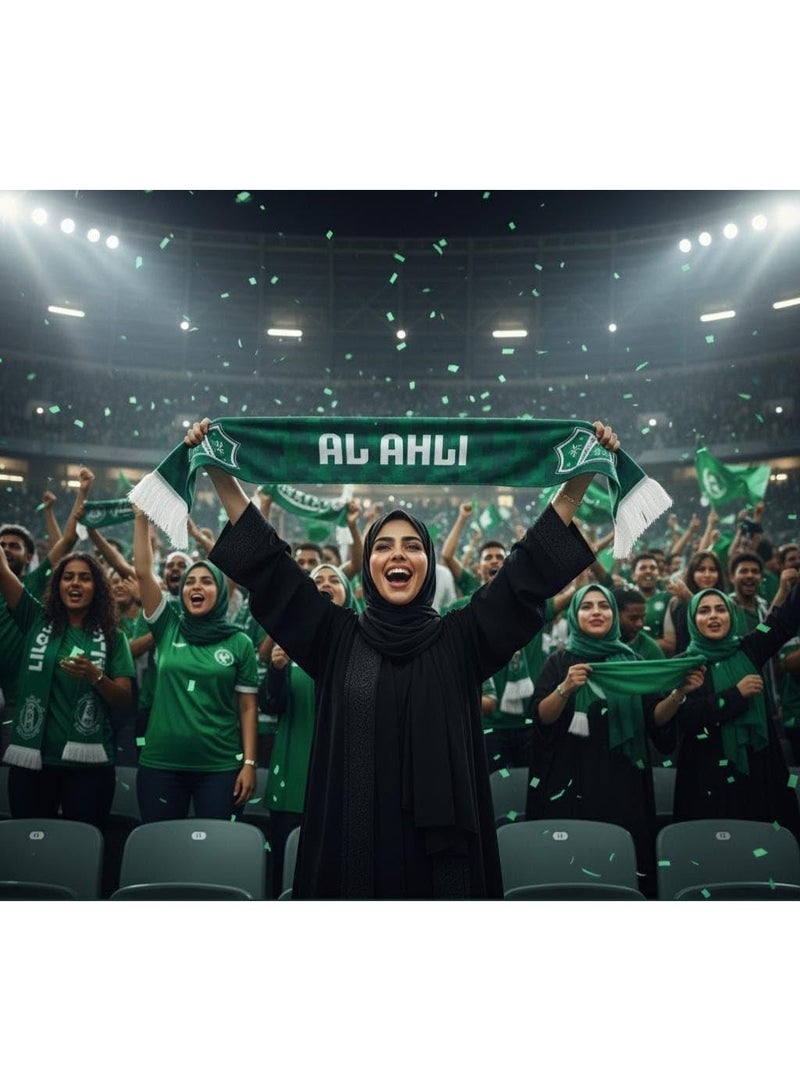 وشاح النادي الأهلي الرياضي جدة – إكسسوار مشجع أخضر فاخر مع شراشيب بيضاء – النادي الأهلي الرياضي بقوة تأسس في جدة عام 1937 – مثالي للمباريات والهدايا والفخر اليومي - Image 3