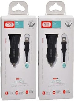 Xo tz10 car charger suit and lightning cable with 2.1a max 12w output and 2 usb output 1000mm set of 2 pieces - black