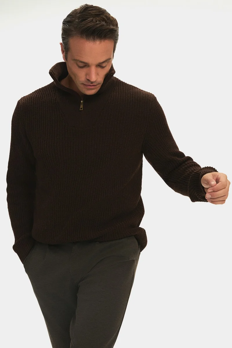 JUNE Men's Regular Fit Turtleneck Zippered Knitwear Sweater