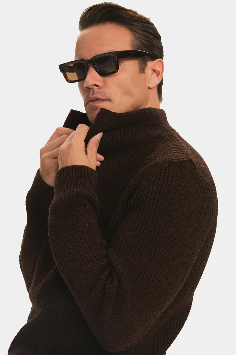 JUNE Men's Regular Fit Turtleneck Zippered Knitwear Sweater