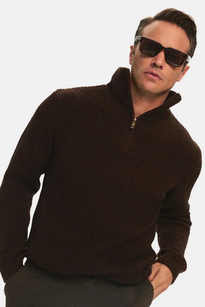 JUNE Men's Regular Fit Turtleneck Zippered Knitwear Sweater