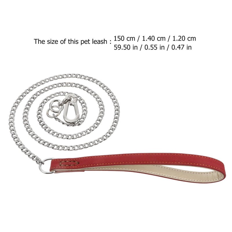 Heavy Duty Stainless Steel Bite Resistant Dog Leash 1.5cm X 127cm Red Chain Lead for Large Medium Dogs - Image 2