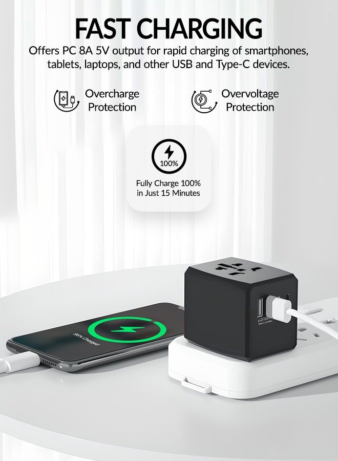 محول السفر الذكي مع منفذي USB + منفذين من النوع C، محول السفر العالمي الشامل الكل في واحد، PC 8A 5V  - Image 4