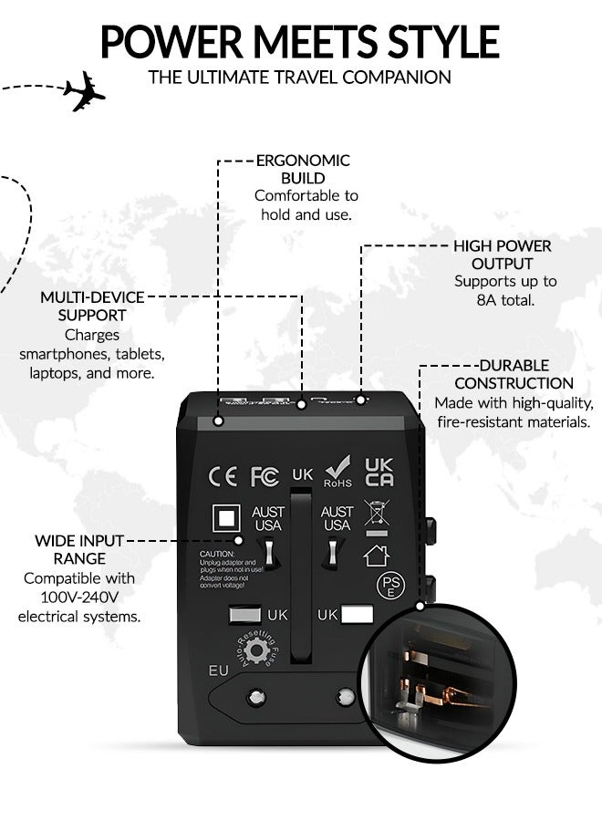 محول السفر الذكي مع منفذي USB + منفذين من النوع C، محول السفر العالمي الشامل الكل في واحد، PC 8A 5V  - Image 5