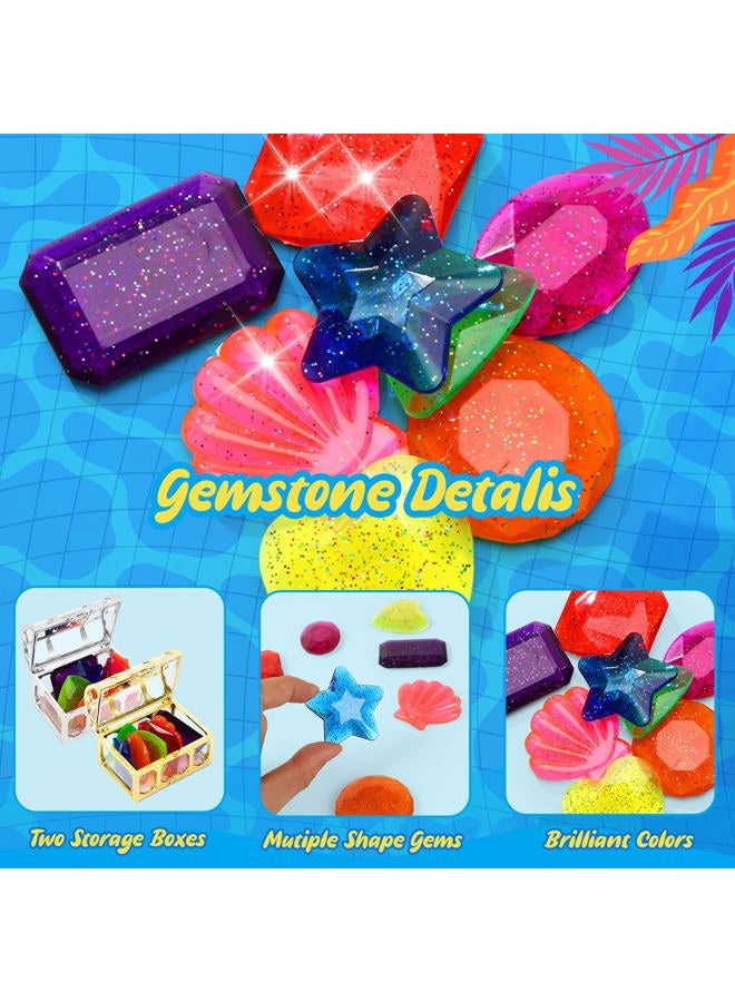 MARFOREVER 18 Pcs Big Diving Gem Pool Toys - 16 Colorful Sinking Diving Gems Underwater Crystals Swim Pool Toys with 2 Treasure Chest Pirate Boxes Acrylic Gemstones Set for Summer Party Favors - Image 4