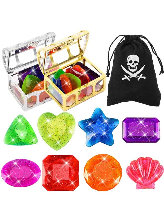 MARFOREVER 18 Pcs Big Diving Gem Pool Toys - 16 Colorful Sinking Diving Gems Underwater Crystals Swim Pool Toys with 2 Treasure Chest Pirate Boxes Acrylic Gemstones Set for Summer Party Favors - Image 1