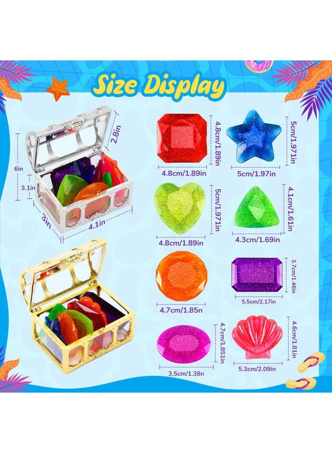 MARFOREVER 18 Pcs Big Diving Gem Pool Toys - 16 Colorful Sinking Diving Gems Underwater Crystals Swim Pool Toys with 2 Treasure Chest Pirate Boxes Acrylic Gemstones Set for Summer Party Favors - Image 2