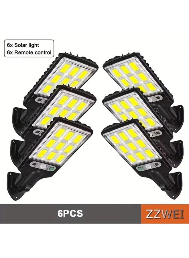 6 قطع أضواء ذكية تعمل بالطاقة الشمسية للخارج 108 ثنائي متماسك ضوئيًا (COB) مزودة بمستشعر حركة و3 أوضاع ووحدة تحكم عن بعد - Image 1